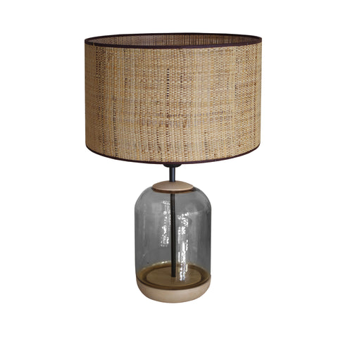 Lampe de salon TOSEL SVALBARD BIG,bois,verre , H53xD35xP35  cm.